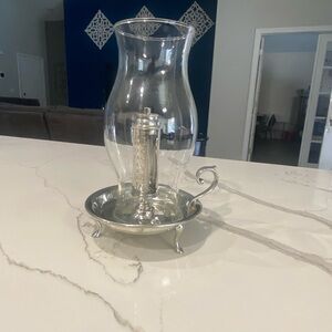 Elegant Glass Hurricane Candle Holder with Silver Base RARE vintage